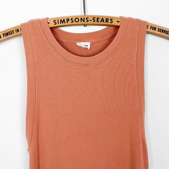 Aritzia Wilfred Free Ribbed Mini Dress Coral Peach Modal Sleeveless Size XS - Picture 2 of 5